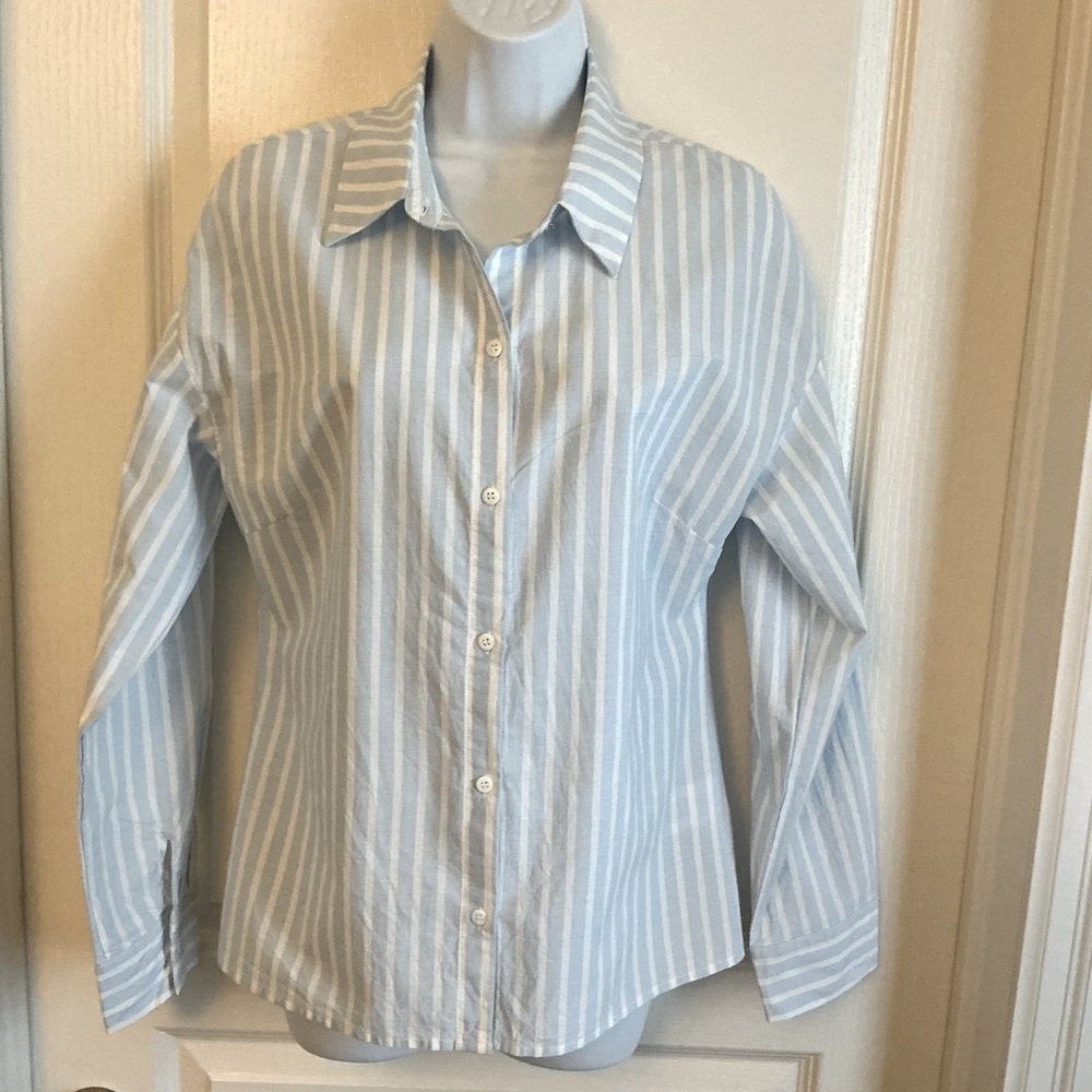 Marc Mare anthropology Blue and White Striped Button-Up Shirt size medium